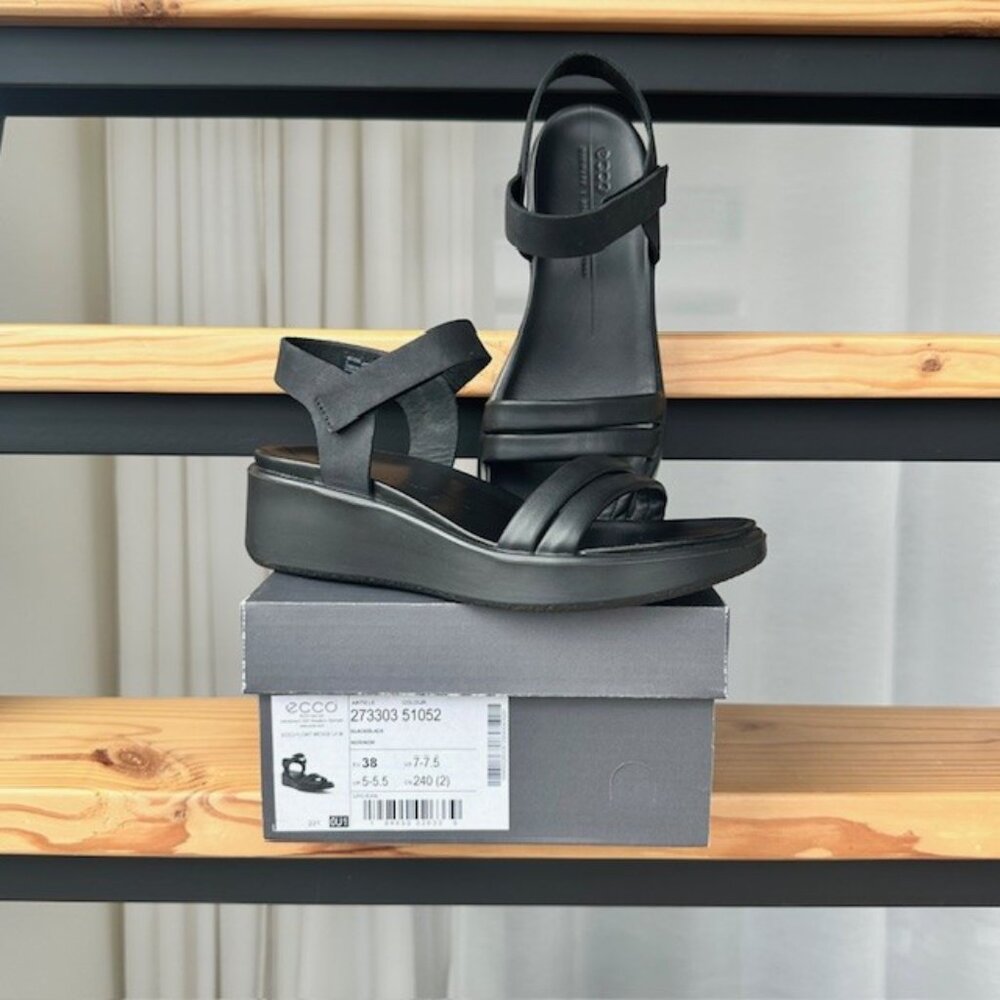 Black ECCO Flowt Wedge LX Sandal - Size 7-7.5